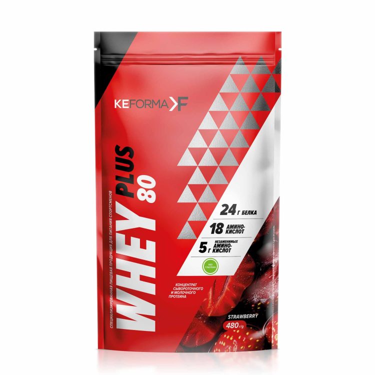 Протеиновый коктейль WHEY PLUS 80 Клубника, банка 480 г