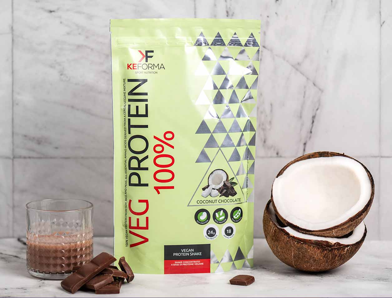 Веганский протеин Keforma Vegan Шоколад и кокос, банка 480 г